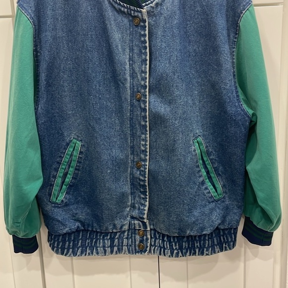 Vintage 1990s Street Worn Denim and Green Bomber Jacket - Picture 3 of 16